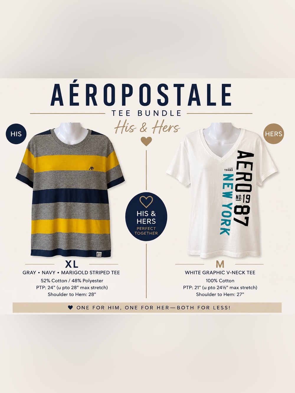 Aéropostale His & Hers T Bundle-Striped XL + Graphic V-Neck M-Casual Couple